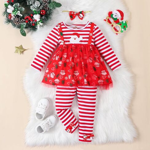 Toddler Girl Christmas Clothes,Girls Christmas Outfit Set Xmas Tunic Dress+Legging Pant Set in Kuwait