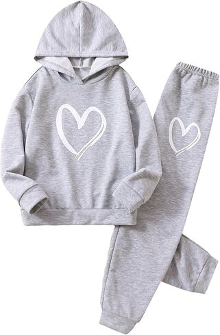 Girl's 2 Piece Sweatsuit Heart Graphic Long Sleeve Hoodie Sweatshirts and Joggers Sweatpants Set in Saudi Arabia