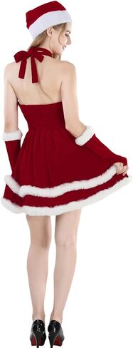 فستان Nuoqi Santa للسيدات باللون الأحمر سانتا كلوز، فستان مخملي للسيدة سانتا لعيد الميلاد مع قبعة in Kuwait