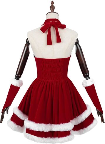 فستان Nuoqi Santa للسيدات باللون الأحمر سانتا كلوز، فستان مخملي للسيدة سانتا لعيد الميلاد مع قبعة in Kuwait