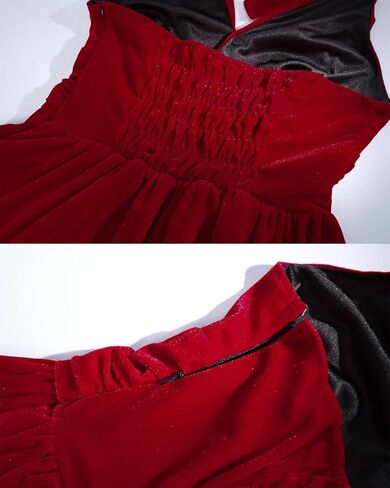 فستان Nuoqi Santa للسيدات باللون الأحمر سانتا كلوز، فستان مخملي للسيدة سانتا لعيد الميلاد مع قبعة in Kuwait