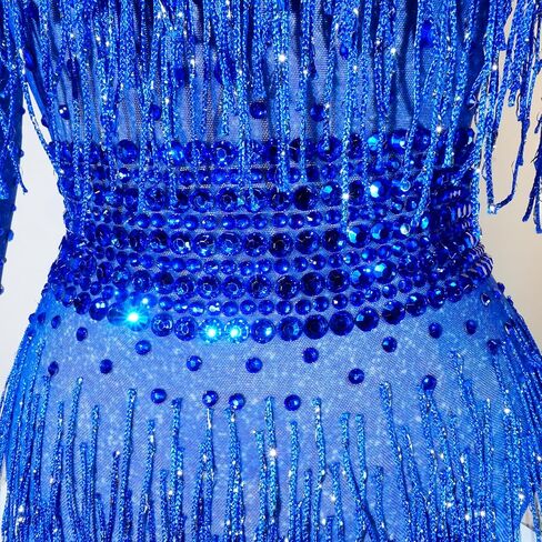 Tyian Sexy Sparkly Diamante High Neck Long Sleeves Fringe Bodysuit Women Team Performance Club Pole Dance Drag Queen Costumes in Saudi Arabia