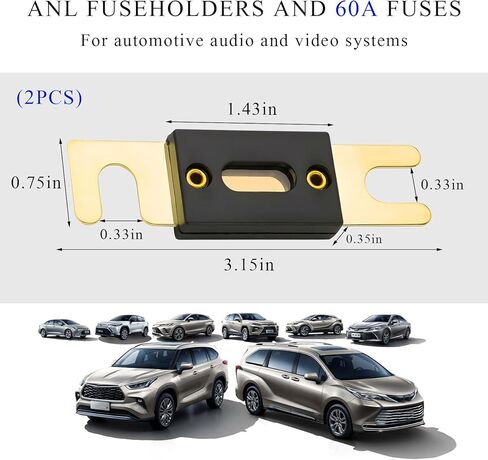 2 PCS ANL Fuse Holder with ANL Fuse, 0/2/4 Gauge AWG in-Line ANL Fuse Holder with 200 Amp Fuse, ANL Fuse & Fuse Holder Block for Alarm Audio Amplifier, Car Accessories (200A) in Kuwait