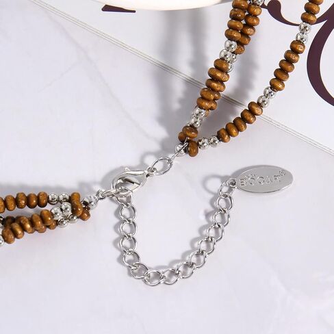 مجموعة مجوهرات بوكار مكونة من 3 طبقات من الخشب الفيروزي والمطرز بقلادة مكتنزة وأقراط متعددة الخيوط مصنوعة يدويًا للنساء هدايا (NK-10124-set) in Kuwait