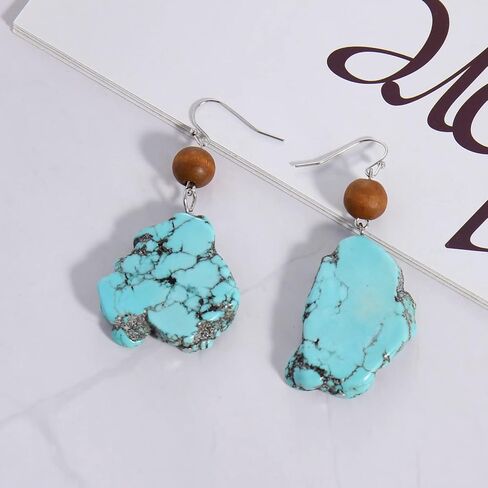 مجموعة مجوهرات بوكار مكونة من 3 طبقات من الخشب الفيروزي والمطرز بقلادة مكتنزة وأقراط متعددة الخيوط مصنوعة يدويًا للنساء هدايا (NK-10124-set) in Kuwait