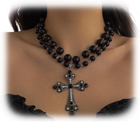 Summer Multi Layered Beaded Necklace Pearl Clavicle Chain Necklace Rhinestone Pearl Cross Pendant Chest Chain Necklace Wedding Pearl Collar Necklace Jewelry for Women in Saudi Arabia