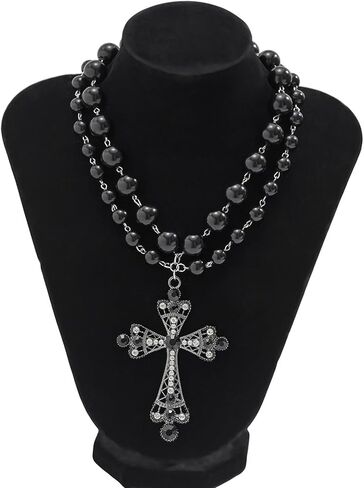 Summer Multi Layered Beaded Necklace Pearl Clavicle Chain Necklace Rhinestone Pearl Cross Pendant Chest Chain Necklace Wedding Pearl Collar Necklace Jewelry for Women in Saudi Arabia