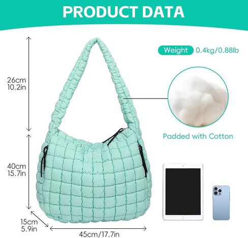 Puffer Tote Bag, Large Quilted Puffer Bag, Lightweight Puffy Quilted Hobo Bag, Soft Shoulder Bag for Work,Gym,Travel in Saudi Arabia