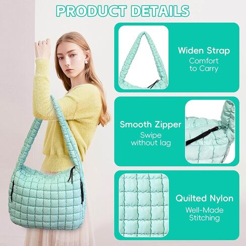 Puffer Tote Bag, Large Quilted Puffer Bag, Lightweight Puffy Quilted Hobo Bag, Soft Shoulder Bag for Work,Gym,Travel in Saudi Arabia