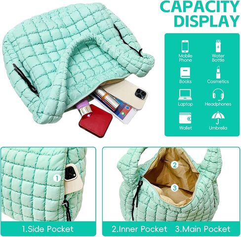 Puffer Tote Bag, Large Quilted Puffer Bag, Lightweight Puffy Quilted Hobo Bag, Soft Shoulder Bag for Work,Gym,Travel in Saudi Arabia