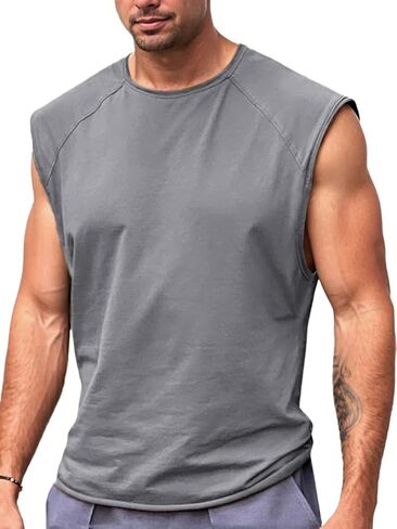 Runcati Mens Sleeveless Tank Tops Workout Cut Off Shirt Athletic Muscle Gym T Shirts in Saudi Arabia
