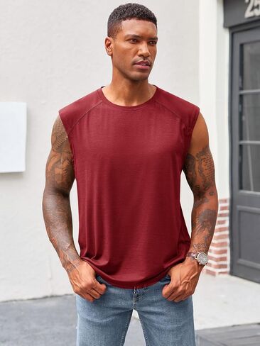 Runcati Mens Sleeveless Tank Tops Workout Cut Off Shirt Athletic Muscle Gym T Shirts in Saudi Arabia