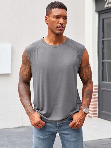 Runcati Mens Sleeveless Tank Tops Workout Cut Off Shirt Athletic Muscle Gym T Shirts in Saudi Arabia