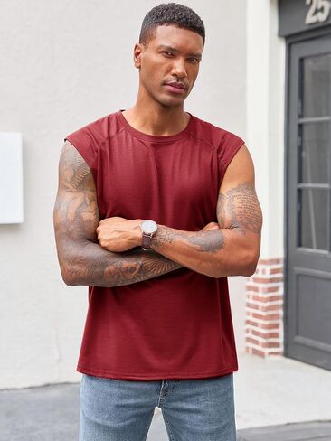 Runcati Mens Sleeveless Tank Tops Workout Cut Off Shirt Athletic Muscle Gym T Shirts in Saudi Arabia