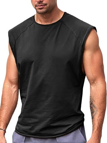 Runcati Mens Sleeveless Tank Tops Workout Cut Off Shirt Athletic Muscle Gym T Shirts in Saudi Arabia