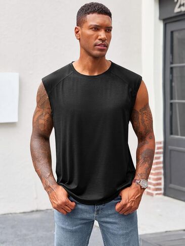 Runcati Mens Sleeveless Tank Tops Workout Cut Off Shirt Athletic Muscle Gym T Shirts in Saudi Arabia