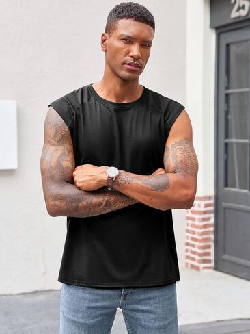 Runcati Mens Sleeveless Tank Tops Workout Cut Off Shirt Athletic Muscle Gym T Shirts in Saudi Arabia
