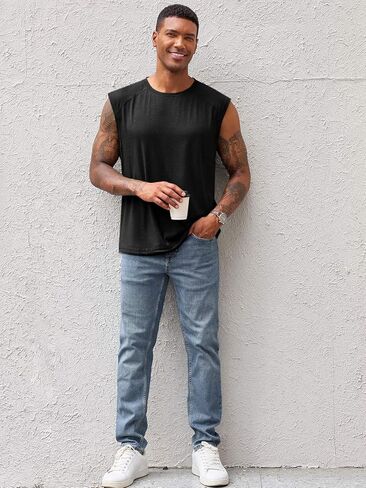 Runcati Mens Sleeveless Tank Tops Workout Cut Off Shirt Athletic Muscle Gym T Shirts in Saudi Arabia