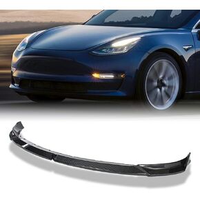 سبويلر الشفاه الأمامي متوافق مع 2017-2023 Tesla Model 3 الشفة الأمامية (نوع V)، مطلي باللون الأسود اللامع