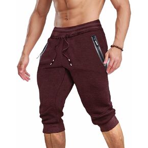 MAGCOMSEN Men's 3/4 Jogger Sweatpants with Zipper Pockets Knee Length Running Training Workout Athletic Capri Shorts