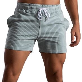Mens Shorts 5" Inseam Casual Stripes Sweat Cotton Jogger Workout Summer Shorts with Pockets