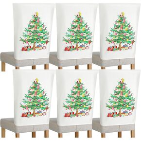 6 Pcs Christmas Chair Covers Christmas Tree Collection Stretch Washable Chair Protector Xmas Chair Covers Back Seat Slipcover Decoration for Home Dining Kitchen Room Holiday Party