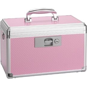 Locking Medicine Box - Childproof Medication Lock Box, Storage Box with Portable Tray & Shoulder Strap, Safe Lockable Organizer, Lockbox for Pills & Personal Items, 11.2x7.6x7.6 Inches Pink