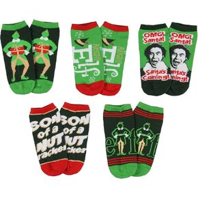 Bioworld Elf The Movie Socks Women's Socks Buddy The Elf Character Catchphrase Designs Adult Mix and Match 5-Pack No-Show Ankle Socks