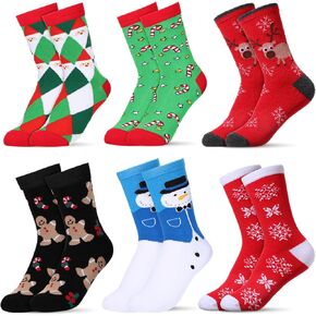 Haysandy 6 Pairs Christmas Sock Gift Bulk Soft Cotton Christmas Xmas Holiday Festival Sock for Women Men