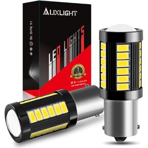 AUXLIGHT 1156 7506 1141 BA15S 1400 Lumens Super Bright Low Power LED Light Bulbs Replacements for Back Up Reverse Lights and Tail Brake Stop Parking Lights, 6000K Xenon White (Pack of 2)
