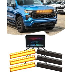 6Pcs LED Grill Light for 2025 2024 Chevrolet Silverado Raptor Grille Lights Amber Warning Front Bumper Light Silverado Accessories 2019-2023 (Yellow)