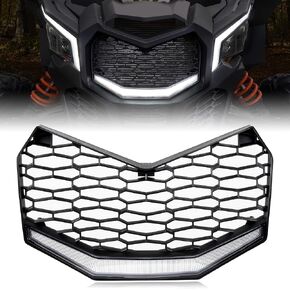 SAUTVS Front Grille with LED Light for Maverick X3 2017-2025, New Premium Front Bumper Mesh Grill with LED Light Bar for Can-Am Maverick X3 2017-2025 Accessories