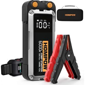 Jump Starter, 6000A Peak Portable 12V Car Battery Charger for All Gas and Up to 12L Diesel Engine, 28000mAh Jump Box with LED Light, USB, and LCD Screen