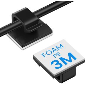 Adhesive Cable Management Clip (20Pcs Black)，Cord Management Under Desk， Wire Organizer for TV PC Ethernet HDMI Extension Cord Power Plug