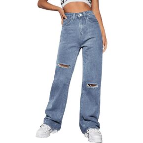 Genleck Women Loose Ripped Boyfriends Jeans High Waist Baggy Denim Pants Distressed Wide Leg Jeans Y2K