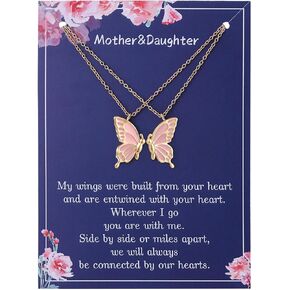 RS Matching Butterfly Mother Daughter Necklace Set for 2 Mother's Day Valentine's Day Christmas Thanksgiving Birthday Gift for Women Girls