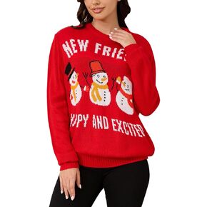 HONG HUI Women's Ugly Christmas Sweaters Crewneck Sweatshirt Holiday Long Sleeve Pullover Tops