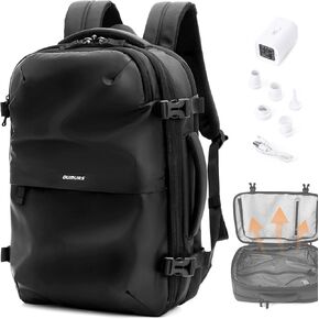 Vacpack Backpack 60L Expandable Vacuum Backpack with Air Pump for Long Travel with Vacuum Compression Pocket Large Capacity Water-resistant Black 1800D Oxford Fabric Lamination Fabric
