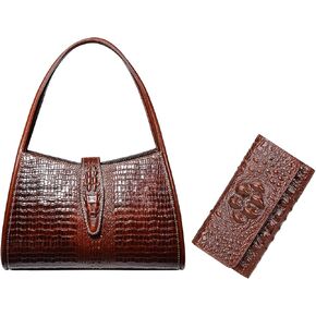 PIJUSHI Designer Genuine Leather Hobo Shoulder Bags Bundle with Crocodile Leather Clutch Wallets