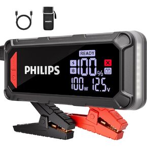 PHILIPS 2300A Car Battery Jump Starter, 12V Powerful Jump Starter (8.5L Gas 6L Diesel Engine) 16000mAh Portable Lithium Jump Starter Battery Pack with 100W Quick Charge,DC Output,LED Screen,LED Light