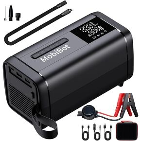 4-in-1 Dual Cylinder tire inflator with Jump Starter,4000A Car Battery Jumper Charger up to 8.0L Engine,160 PSI Portable Car Air Pump Cordless Air Compressor,20000 mAh PD 65W Powerbank