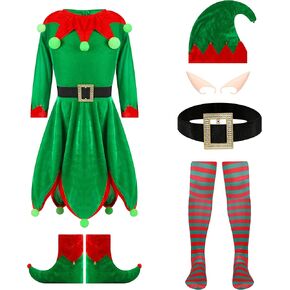Elf Costume for Kids.Child Holiday Elf Costume Dress and Hat Elf Costume for Girl