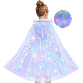 Light up Princess Cape Clothes for Girls Aged 3-10, LED Princess Cape with Colorful LED Light for Christmas Birthday