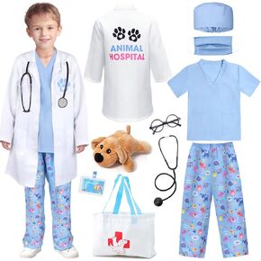 G.C Kids Veterinarian Costume Toddler Doctor Kit Scrubs Doctor Vet Costume Play Set Boys Girls Halloween Dress Up Career Day