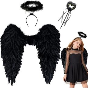 Angel Wings and Halo, Angel Costume for Woman Girls Kids Teens Angel Accessories for Halloween Party Cosplay