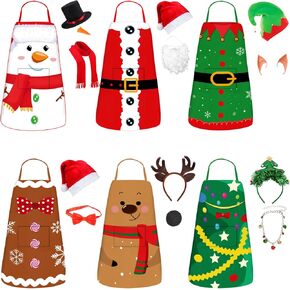 Christmas Costume Accessories, Christmas Aprons with Pocket, Santa Snowman Apron Elf Hats Headbands Scarf Beard