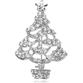 ALILANG Clear Crystal Rhinestone Silvery Tone Holiday Christmas Tree Sparkle Pin Brooch