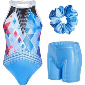JiAmy Girls Gymnastics Leotards with Shorts Ballet Dance Clasp Back Biketards Gymnastic Clothes for Kids