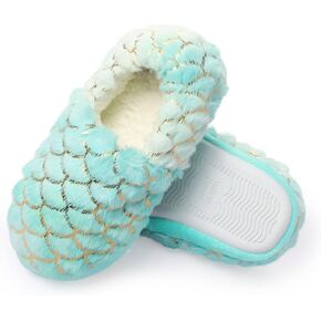 BEARAE Girls Slippers, Mermaid Princess Toddler Slippers, No-Slip Comfy Kids Slippers, Memory Foam House Shoes, Cute Faux Fur Slip-On House Slipper