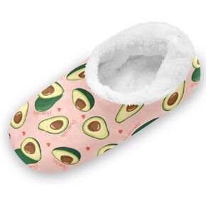 Avocado Pink Heart Slippers for Kids Home House Fuzzy Slipper Indoor Soft Plush Fleece Non Slip Casual Shoes for Boys Girls, XS